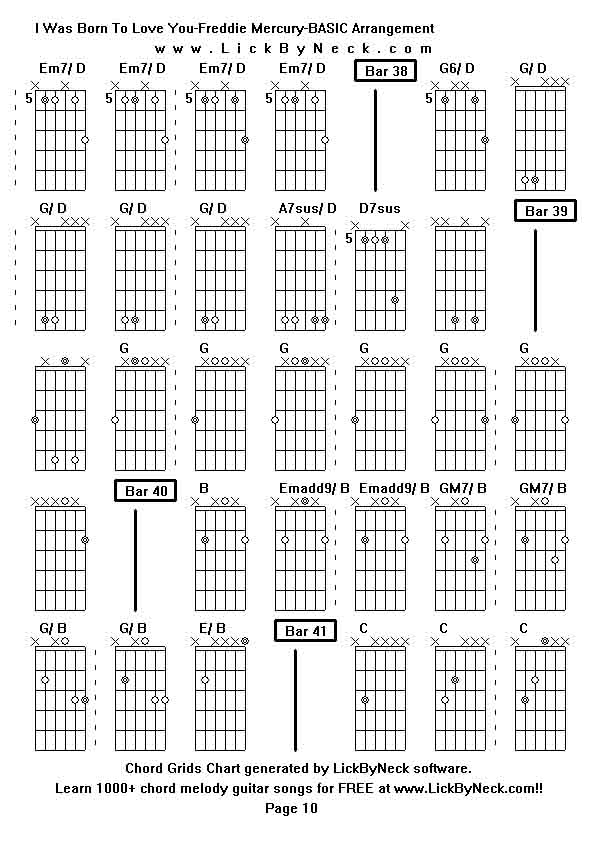 Chord Grids Chart of chord melody fingerstyle guitar song-I Was Born To Love You-Freddie Mercury-BASIC Arrangement,generated by LickByNeck software.